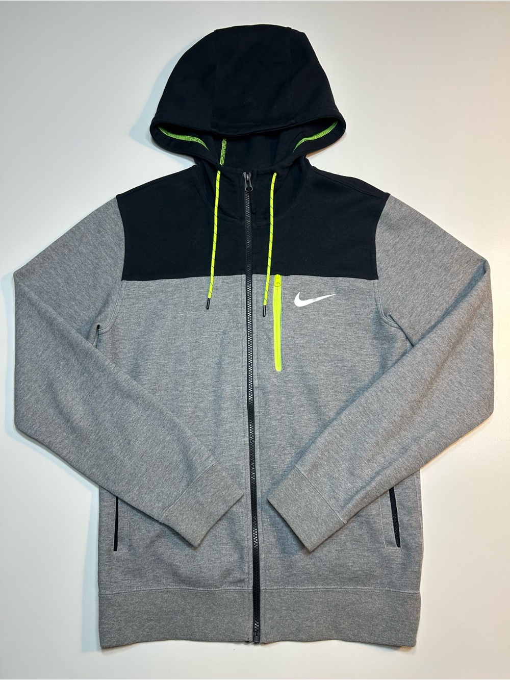 Nike AV15 Advance 15 Fleece Full Zip Hoodie Heather Grey Black Volt Medium
